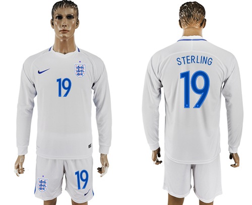 England #19 Sterling Home Long Sleeves Soccer Country Jersey